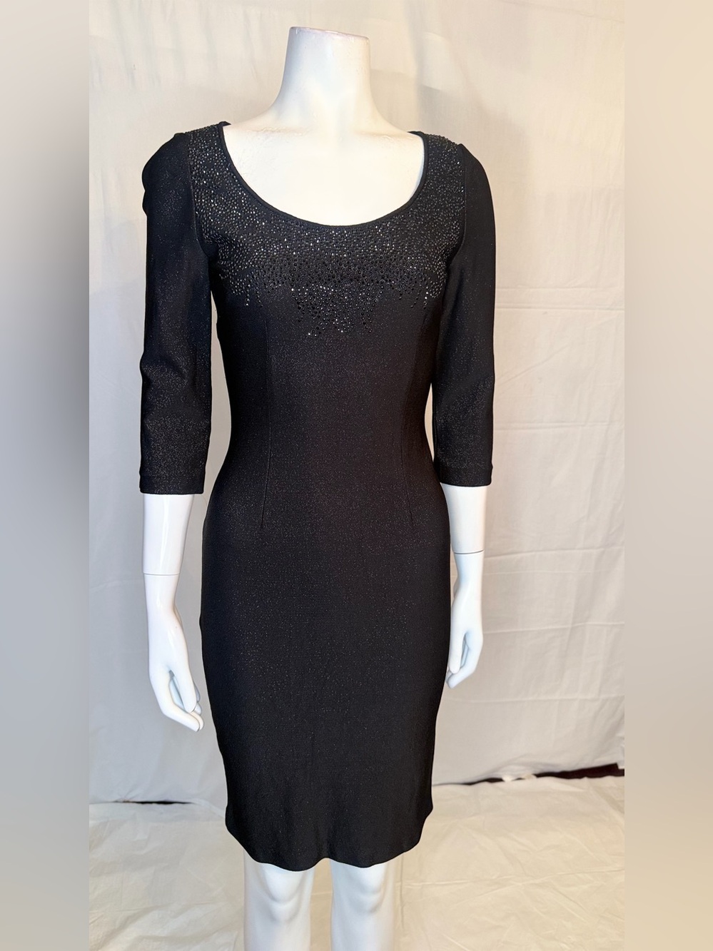 St. John Black Beaded Scoop Neck Sheath Dress